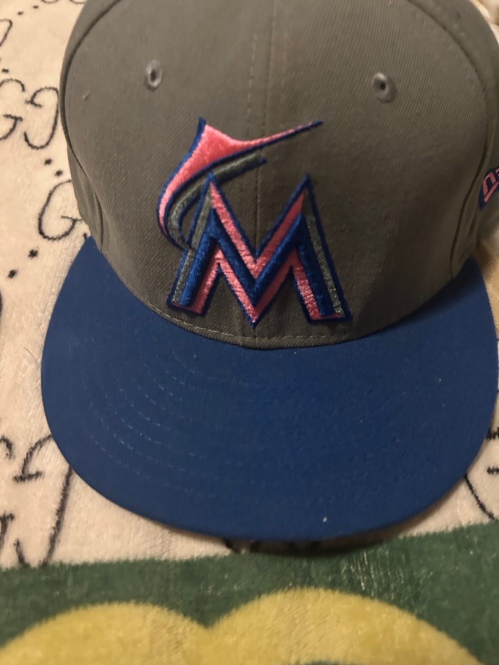 Miami Marlins MLB Fitted Cap - Gray with Blue and Pink Accent